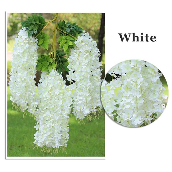 12 stengels nep Wisteria slinger opknoping bloem zijde bloem Wisteria Wijnstok decoratie voor outdoor indoor home keuken tuin huwelijksceremonie hotel party art decor (wit)