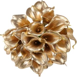 Goldblumen, 24 Stück goldene Calla-Lilien, künstliche Blumen zur Dekoration für selbstgemachte Hochzeitssträuße, Tafelaufsätze, Brautparty, Party, Zuhause, Blumenarrangement,