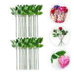 120 STK Rosenstiel künstlicher Kranz Rosenblütenstiel grünes Blatt künstliche blüten Artificial künstliche Rosen handgemachtes Material grüner Blumenstieldraht Kunststoff
