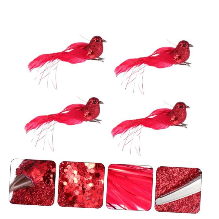 4 Stück Künstlicher Vogel Weihnachtssimulation Vögel Clip Weihnachtsvogel-Clip Vogelschmuck Im Freien Weihnachtsvogelfiguren Hängende Verzierung Der Weihnachtsvögel Schaum Rot