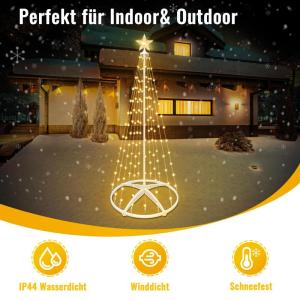 Kerstboom, metaal, grote kegelvorm, 1,2 m, 8 verlichtingsmodi, timer, afstandsbediening voor binnen en buiten, kerstdecoratie, voor kerstdecoratie, warm wit