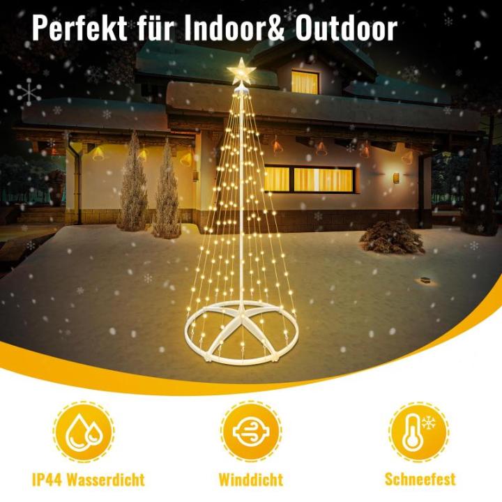 Kerstboom, metaal, grote kegelvorm, 1,2 m, 8 verlichtingsmodi, timer, afstandsbediening voor binnen en buiten, kerstdecoratie, voor kerstdecoratie, warm wit