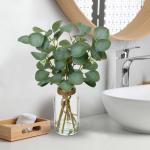 35 cm kunstmatige eucalyptus-takken met glazen vaas, eucalyptus-kunststof, plant, eucalyptus, , realistische eucalyptus, decoratie, zilverdollar voor bruiloft, tafeldecoratie kanto