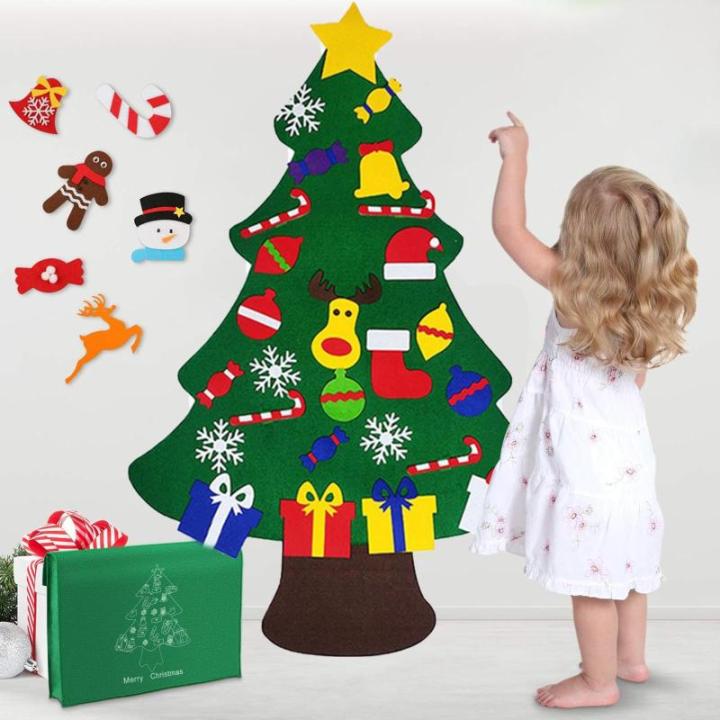 Vilten Kerstboomset, doe-het-zelf vilten kerstboomset, vouw, vilt, kerstboom, decoratie, doe-het-zelf vilten decoratie, kerstboom voor kinderen, met afneembare hangende ornamenten 