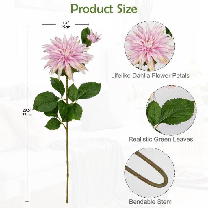 3 stuks roze kunstmatige dahlia's, 75 cm kunstzijden bloemen met lange steel voor bloemarrangementen, faux dahlia's bloemen voor doe-het-zelf bruiloft party middenstuk huis kantoor