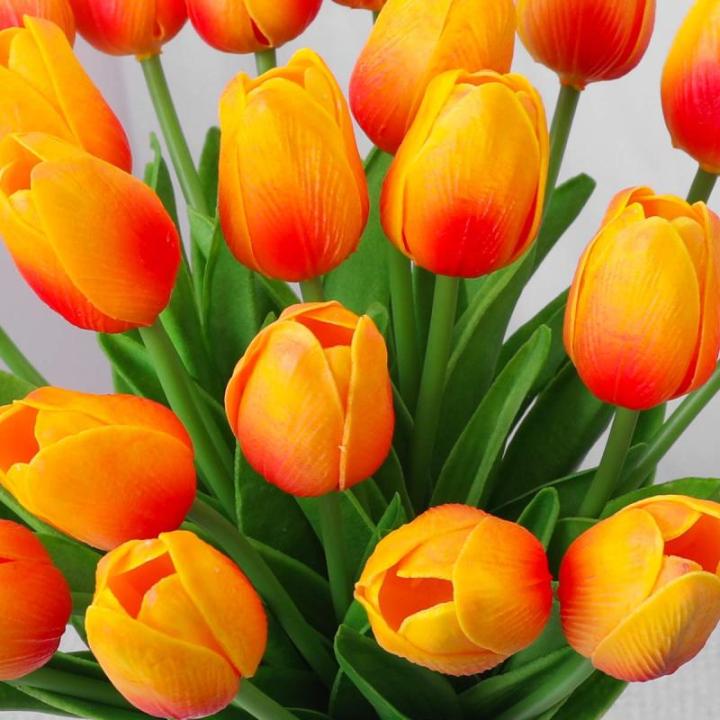 , , tulp, latex materiaal, voelt echt aan voor bruiloftskamer, thuis, hotel, feestdecoratie en doe-het-zelf decoratie (zonsondergang rood, 10 stuks)