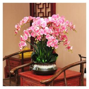 Kunstblumen Künstliche Orchideenblumen im Keramiktopf, Seiden-Phalaenopsis-Pflanzenarrangement für Bürotisch/Wohnzimmer/Schlafzimmerdekoration für jeden Anlass