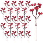 24 Stück Weihnachten Holly Beeren Künstliche Rote Beeren Weihnachtsbeeren Rote Beeren Stiele für Weihnachten Christbaumschmuck Kranz Hochzeit, Handwerk