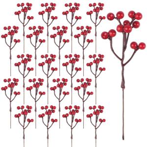 24 Stück Weihnachten Holly Beeren Künstliche Rote Beeren Weihnachtsbeeren Rote Beeren Stiele für Weihnachten Christbaumschmuck Kranz Hochzeit, Handwerk