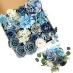 Stoffig Blauw Zijde Kunstrozen Combo Pioenroos Bloem voor DIY Bruiloft Bruids Boeket Party Woondecoraties (Stoffig Blauw)