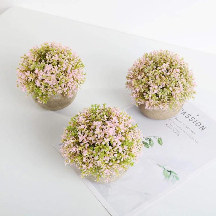 Plastic kunstmatige potplanten Baby's Tear decoratieve bloem voor thuis/kantoor decoratie roze, 3 stuks