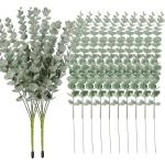 24 stuks eucalyptus kunstmatige, donkergroene kunstmatige eucalyptusplant, bladeren, decoratie, zilveren dollar voor bruiloftsfeesten, feesten, thuis, tafeldecoratie, bloemenarrang