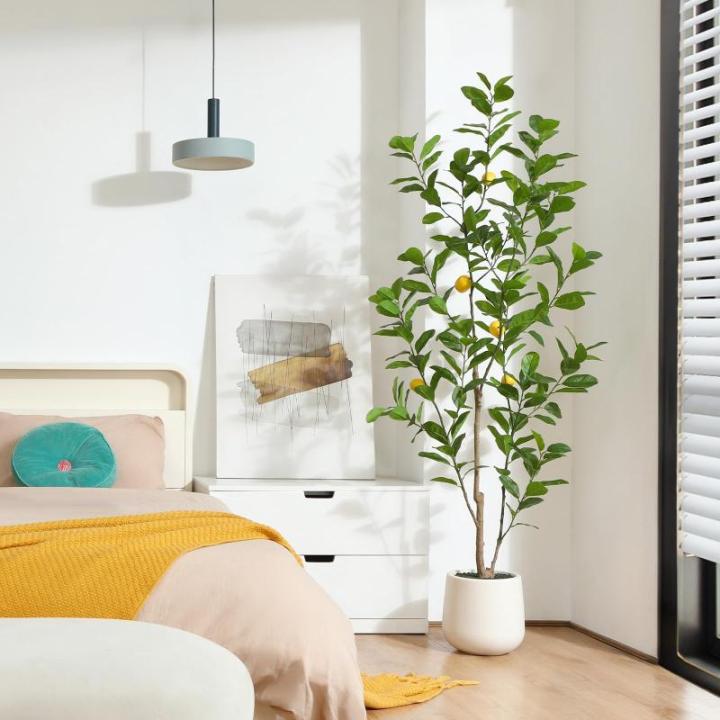 Citroenboom, , 180 cm, grote citroenboom met levensechte vruchten in witte pot, als echt voor moderne decoratie (1 stuks)
