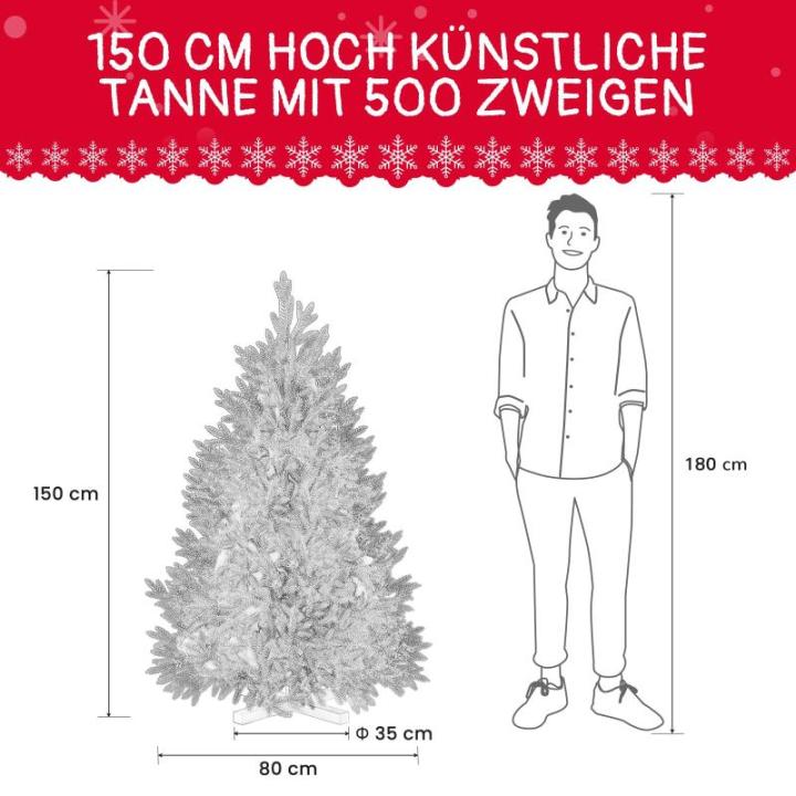Abin Kunstkerstboom, met 500 takken en houten standaard, buigbaar 259 PE spuitgietwerk & 241 pvc-naalden, moeilijk ontvlambaar, opvouwbare dennenboom voor eenvoudige montage, hoogt