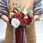 Künstlicher roter Rosen-Blumenstrauß mit Spitzenband, Blätter, Simulationsstrauß für Valentinstag, Hochzeit, Braut, Requisiten, Geschenk