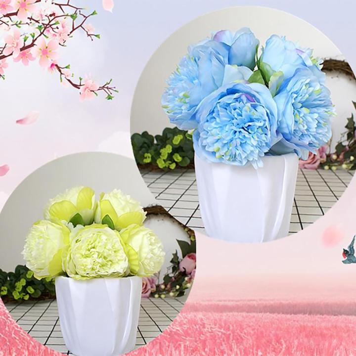 Falsche Blumen, Realistische Blumenarrangements, Künstliche Pfingstrose, Seidenblume mit Stiel, realistischer bunter Blumenstrauß, 5 Köpfe, Kunstpfingstrose, blaue Pfingstrose, 