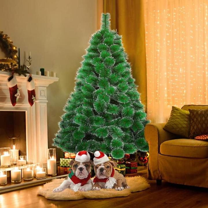 Kunstkerstboom, 210 cm, groene dennennaalden met sneeuweffect, kerstboom met 320 takken, snel op te bouwen klapsysteem, metalen standaard, kerstdecoratie