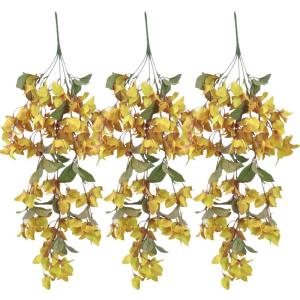 Bougainvillea künstlich, 3pcs 28 Zoll Plastik falsches Hängspflanze, lebensechte gelbe hängende Blumen für Dekoration Wand Garten Veranda Hochzeit Innenräume