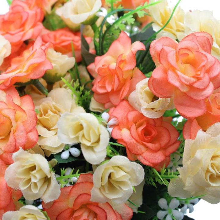4 stuks kunstrozenbloemen, nepboeket, kunstzijde, bloemplanten, bloemstuk voor doe-het-zelf, binnen, buiten, keukentafel, tuinkantoor, bruiloftsfeestdecor - rood en champagne
