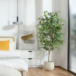 Ficus Benjamina , groot, 150 cm, met natuurhouten stam, kamerplant, kunstboom in pot, voor thuis, kantoor, balkon, decoratie (2 stuks)