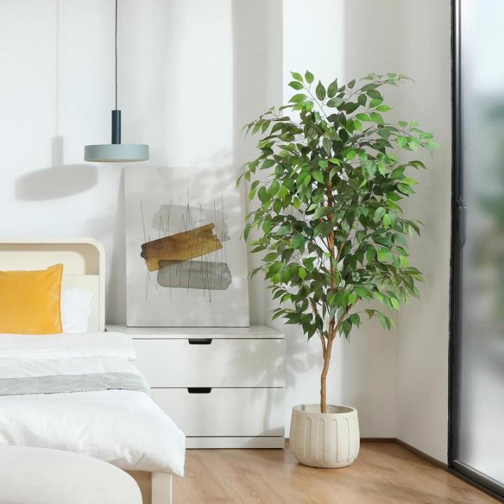 Ficus Benjamina , groot, 150 cm, met natuurhouten stam, kamerplant, kunstboom in pot, voor thuis, kantoor, balkon, decoratie (2 stuks)