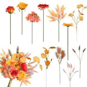 Kunstmatige nepbloemen planten zijden bloemstukken bruiloft boeketten decoraties plastic bloemen tafel centerpieces voor thuis keuken tuin feest decor (herfst rood)