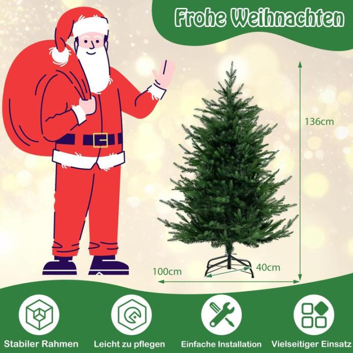 Kunstkerstboom met verlichting, scharnierende kerstboom met 8 verlichtingsstanden, 180 warm witte LED-lampjes, kerstboom, kunstkerstboom voor thuis, kantoor, 136 cm hoog