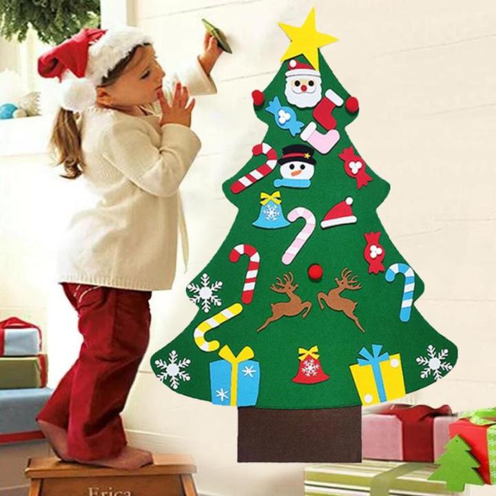 Filz Weihnachtsbaum Set DIY Filz Weihnachtsbaum Set Falt Filz Weihnachtsbaum Dekoration DIY Filz Deko Weihnachtsbaum Für Kinder mit Abnehmbaren Hängenden Ornamenten für Home/Tü