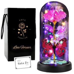 Die Schöne und das Biest Rose, Rosenblume Geschenke für Frauen, beleuchtete Galaxie-Rose Geschenk für Mama, künstliche Blume, einzigartige Geburtstagsgeschenke (Rosa)