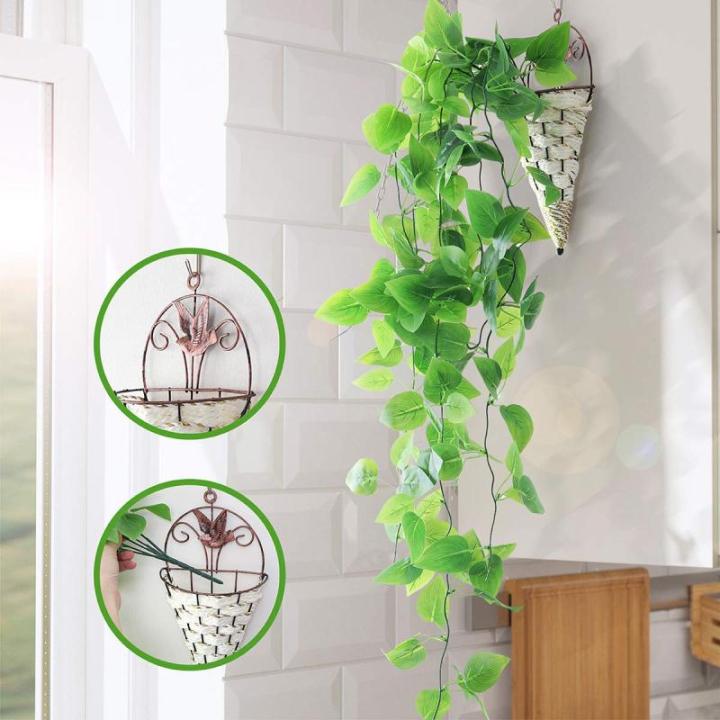 2 stuks kunstmatige hangende planten met manden, nep hangende klimop wijnstok muur opknoping planten groen voor huis tuin kamer bruiloft decoraties