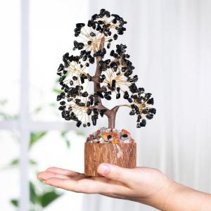 Obsidiaan, boom, edelstenen, kristallen boom, decoratie, zwarte kristallen, steen, grote levensboom, geldboom, kristal, geluksbrenger, boom, houten sokkel, esoterisch, geschenken v