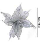 3 Pcs Silber Ornamente Für Weihnachtsbaum, Weihnachten Weihnachtsstern Künstliche Blumen Dekorationen, für Weiß Silber Weihnachtsbaum Wreaths Floral Geschenk Winter Hochzeit Ur