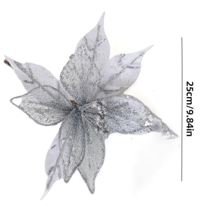 3 Pcs Silber Ornamente Für Weihnachtsbaum, Weihnachten Weihnachtsstern Künstliche Blumen Dekorationen, für Weiß Silber Weihnachtsbaum Wreaths Floral Geschenk Winter Hochzeit Ur