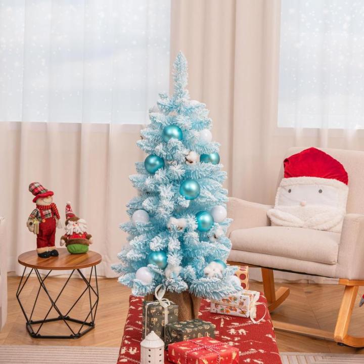 90 cm Mini künstlicher Weihnachtsbaum, Tannenbaum klein mit Schnee & Zementbasis, Chirstbaum mit 136 Spitzen, 12 Wattekugeln & 24 Weihnachtskugeln, Kunstbaum Dekobaum für Zuhause