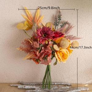 Kunstblumen Künstliche Pflanzen Blumen Deko Seidenblumen Blumenarrangements Kernstück Hochzeit Blumenstrauß(Herbstrot)