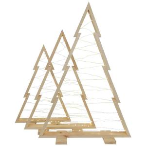 Kerstbomen van hout in 3-delige set met LED-verlichting - XLL 113 cm, 90 cm, 78 cm. Natuurlijk hout, verf de bomen in elke kleur. Moderne kerstdecoratie voor bedrijf, hotel, etalag