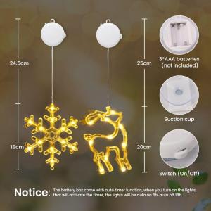 Kerstverlichting – 10 led-lichtgordijnen, werkt op batterijen, warme Biacno timer, decoratieve kerstverlichting voor kerstboom, raam, deur, bruiloft (sneeuwvlok en eland)