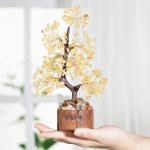 Kristallen Citrien Boom Edelstenen Kristal Boom Decoratie Steen Grote Levensboom Geldboom Kristal Geluksbrenger Boom Houten sokkel Esoterische Geschenken veel geluk