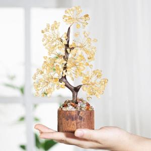 Kristallen Citrien Boom Edelstenen Kristal Boom Decoratie Steen Grote Levensboom Geldboom Kristal Geluksbrenger Boom Houten sokkel Esoterische Geschenken veel geluk