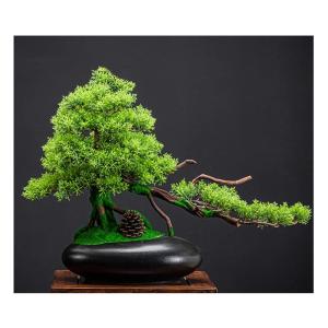 Künstlicher Bonsai-Baum Künstliche Bonsai-Kunstkiefer und schwarze Keramiktöpfe, künstliche Topfpflanze, Schreibtisch-Display, gefälschter Baum, Topfornamente for Badezimmer, 
