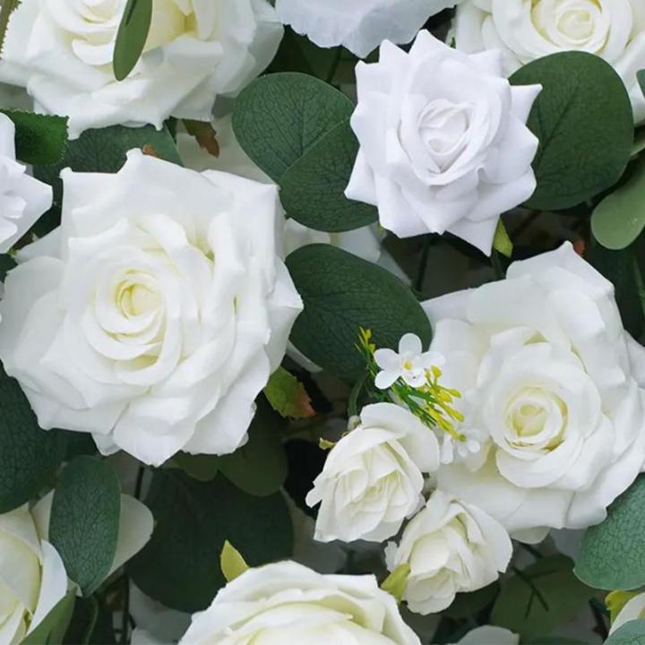 Weiße Rose Eukalyptus Blätter Blume Kugeln, gefälschte Blumen Rosen Kugeln für Mittelstücke Hochzeit Tisch Party Zubehör Bühne Straße Blei Floral (70cm)