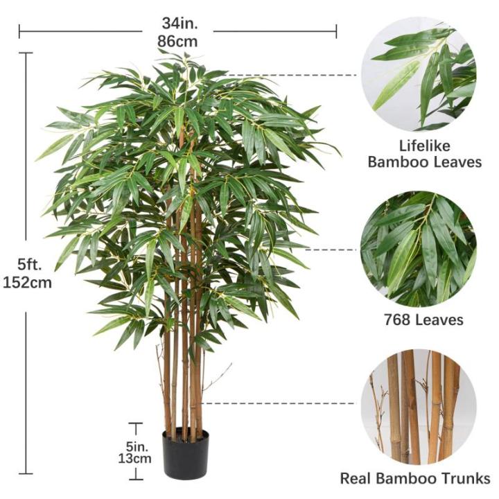 Bamboeplant, , groot, kunstboom, groot, 150 cm, kamerplant, kunstplant met 768 bladeren, grote , decoratieve ambus,