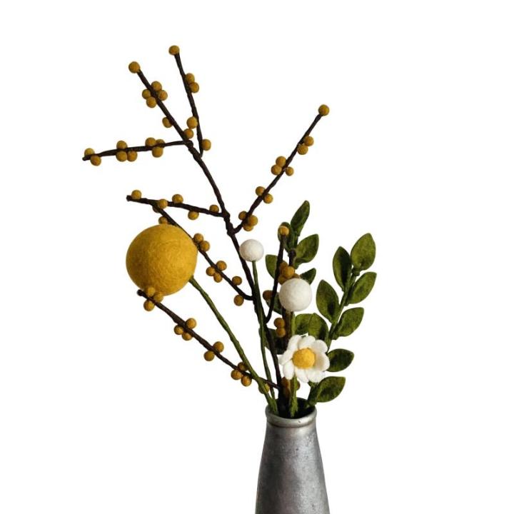7 vilten bloemen, kleine bloemengroet, boeket, Fair Trade, handgemaakt (XXL-geel)