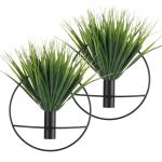 Wandgemonteerde bloemenringen, metalen vaas decoratieve houder kunstbloemen, zwarte wanddecoratie voor familiebijeenkomsten, geschenken en feest, valse tarwe 2 pack, kunst aan de m