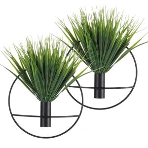 Wandgemonteerde bloemenringen, metalen vaas decoratieve houder kunstbloemen, zwarte wanddecoratie voor familiebijeenkomsten, geschenken en feest, valse tarwe 2 pack, kunst aan de m