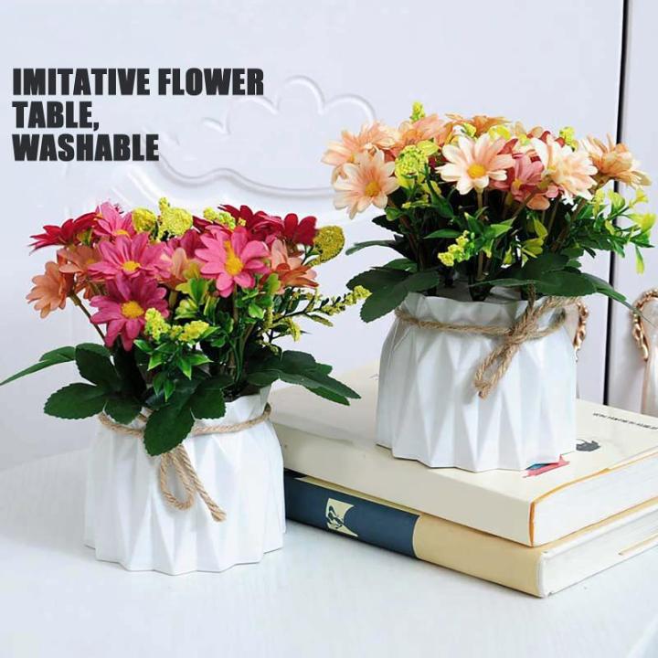 Künstliches Blumenarrangement,Künstlicher Blumens Künstliche Gänseblümchen in Vase, fühlt sich echt an, gefälschte Gänseblümchen, Kunstseide, Pflanzenarrangements(Red)