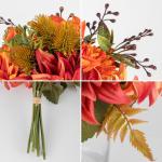 Kunstbloem kunstboeket kunstplant bloemstukken set van 2 hortensia rozenboeket hoogte 30 cm decoratieve plant voor arrangementen feestdag tafel of bruiloft (oranje rood, 1 stuks)