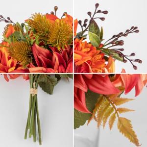 Kunstbloem kunstboeket kunstplant bloemstukken set van 2 hortensia rozenboeket hoogte 30 cm decoratieve plant voor arrangementen feestdag tafel of bruiloft (oranje rood, 1 stuks)