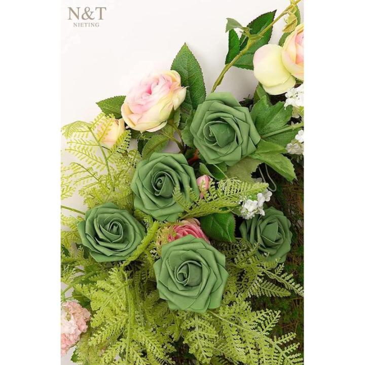 Kunstlentebloemen, rozen, 50 stuks, kunstbloemen met steel, voor doe-het-zelf bruiloft, boeketten, middenstukken, bruid, babyshower, feest, thuis, douche, arrangement, decoratie