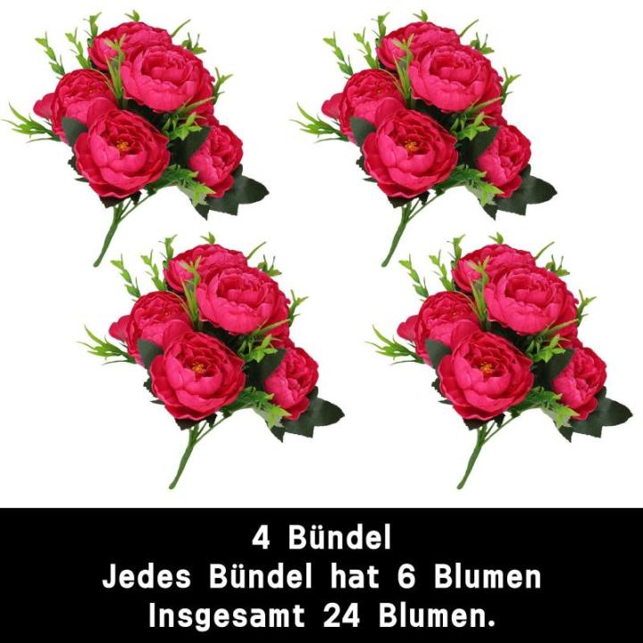 Kunstbloemen, 24 bundels kunstbloemen, pioenroos, namaakpioenroos, boeketten voor bruiloft, thuis, tafel, feest, raamdecoratie, 0803